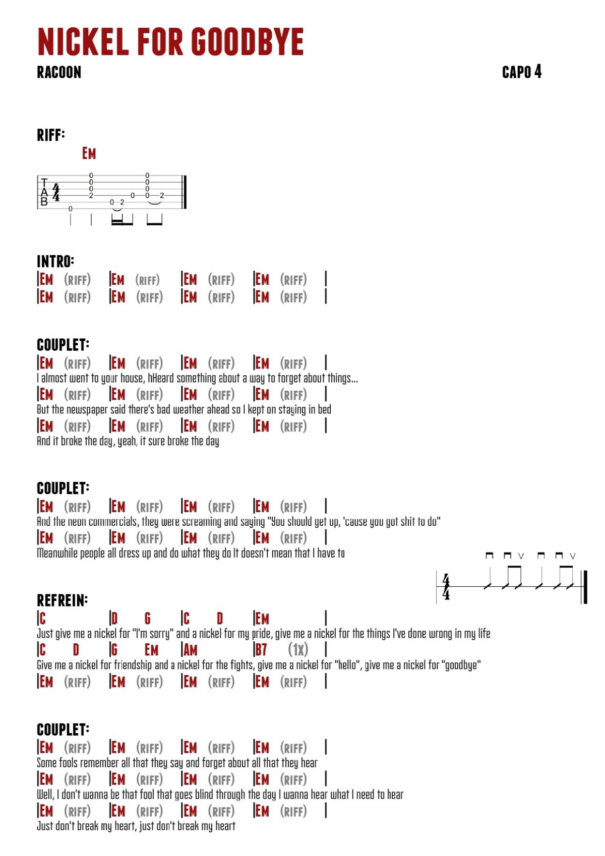 Nickel for Goodbye chords