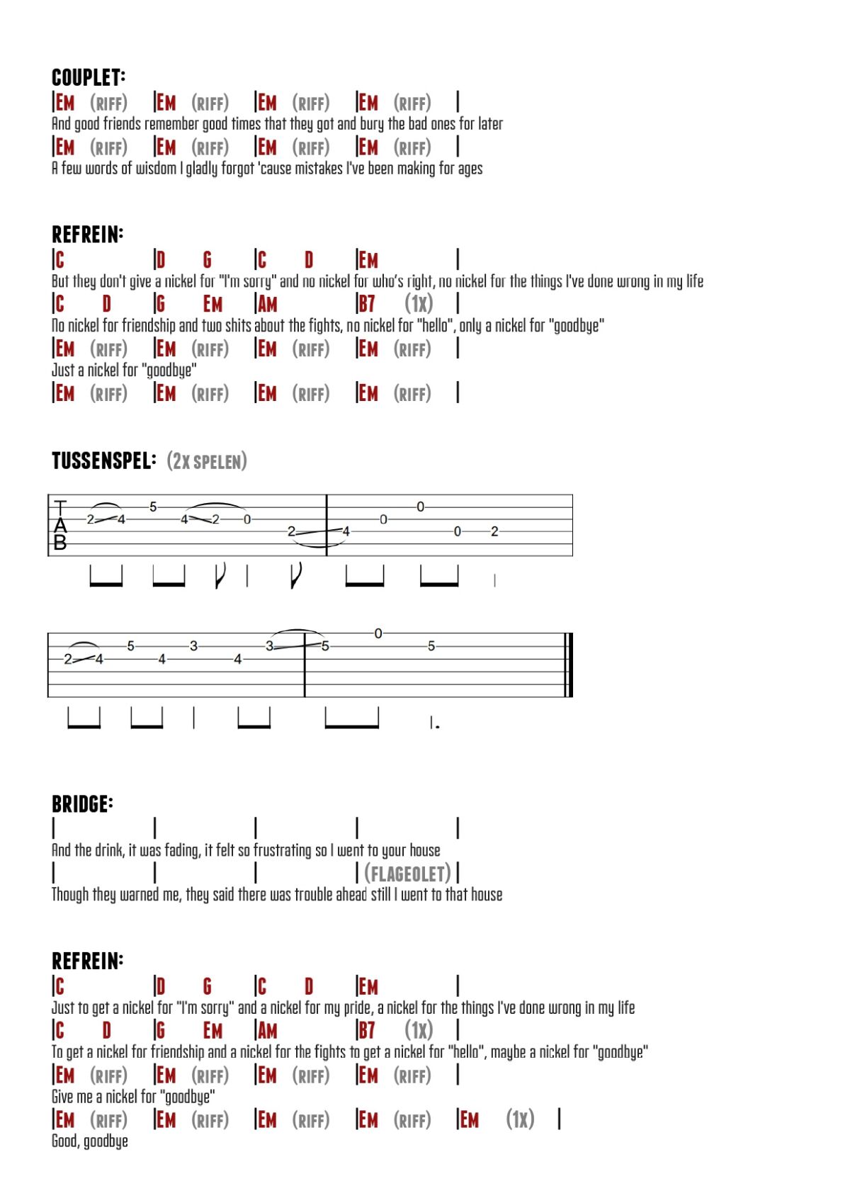 Nickel for Goodbye bladmuziek